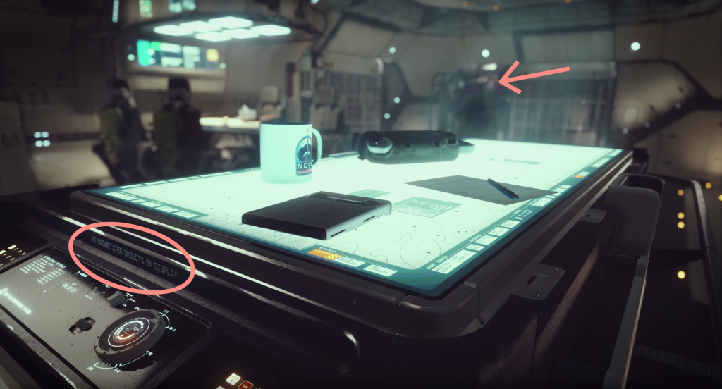Screen grab of starship table from Starfield trailer