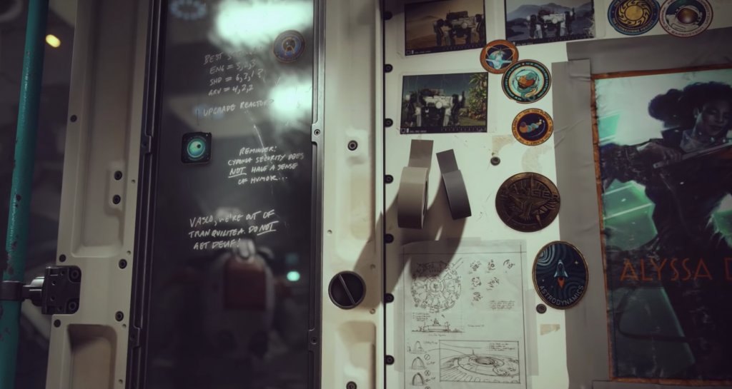 Screen grab from Starfield trailer of writing on mirror