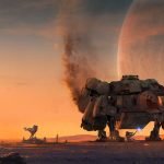 Starfield concept art steaming spaceship on planet surface