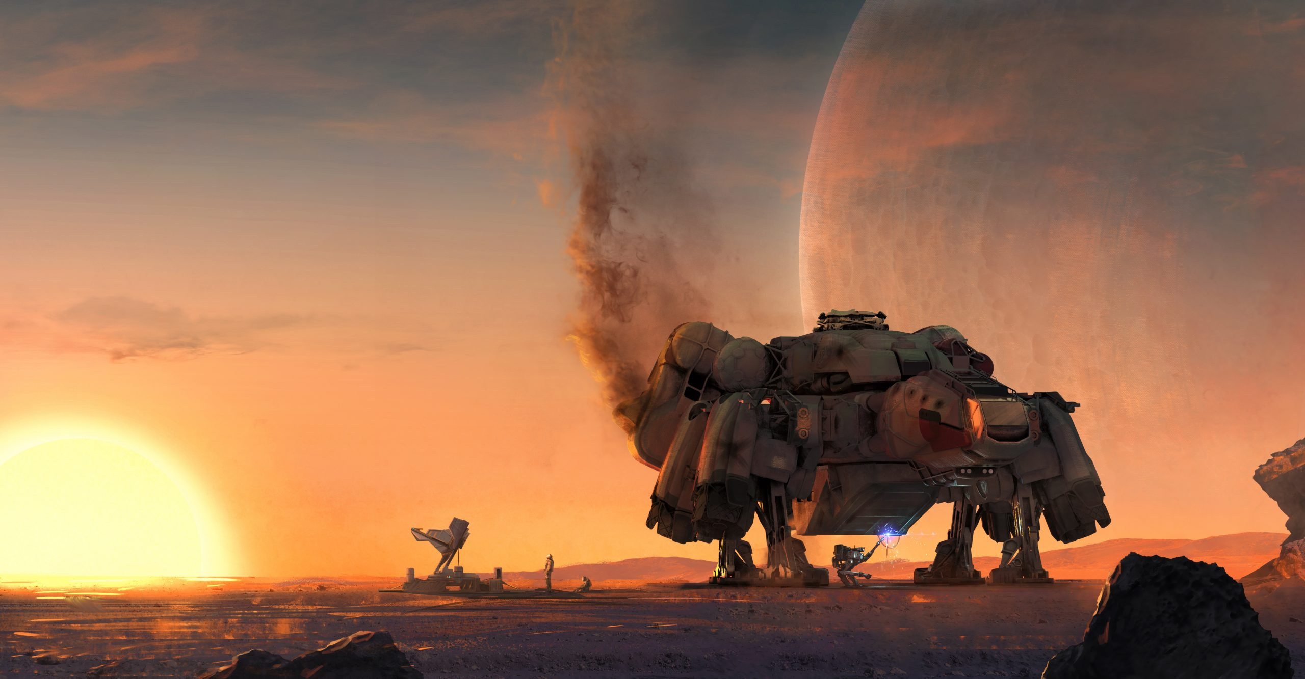 Starfield concept art steaming spaceship on planet surface