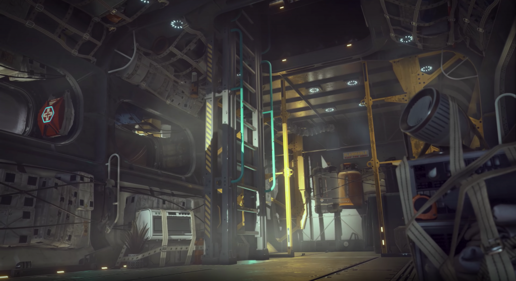 Screen grab of latest Starfield trailer showing ship cargo
