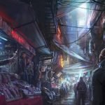 Starfield Conept Art of Bustling Dark Market Alley