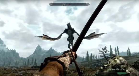 Screenshot of Dragon in Skyrim Gameplay