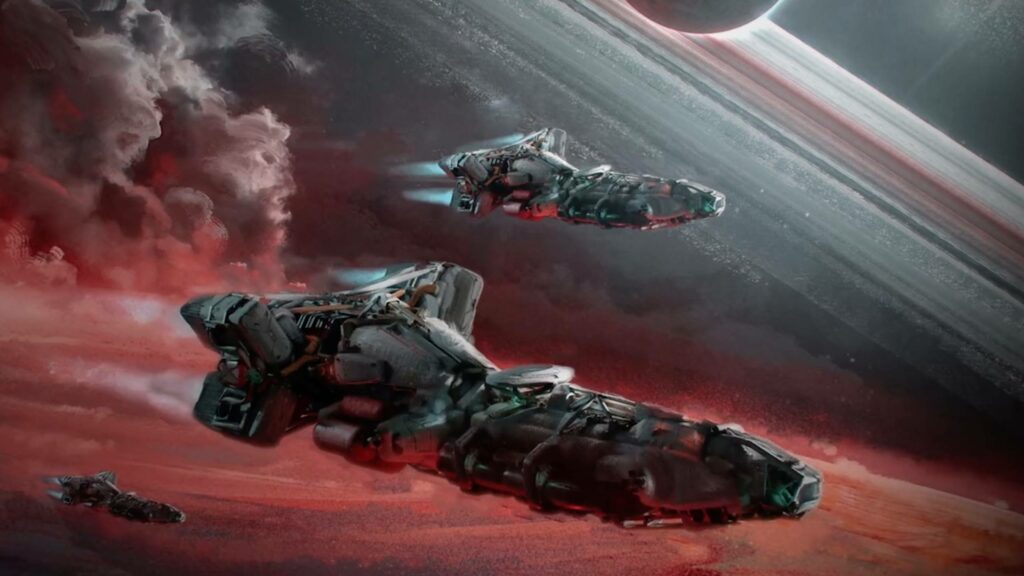 Starfield concept art three starships in space