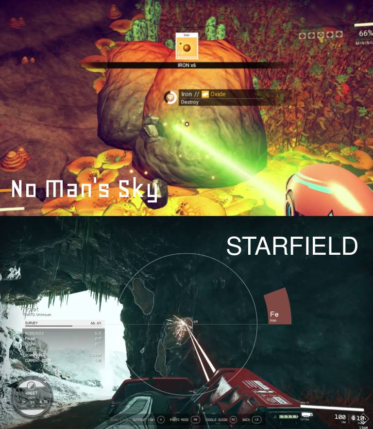 Starfield vs No Man's Sky mining simulation